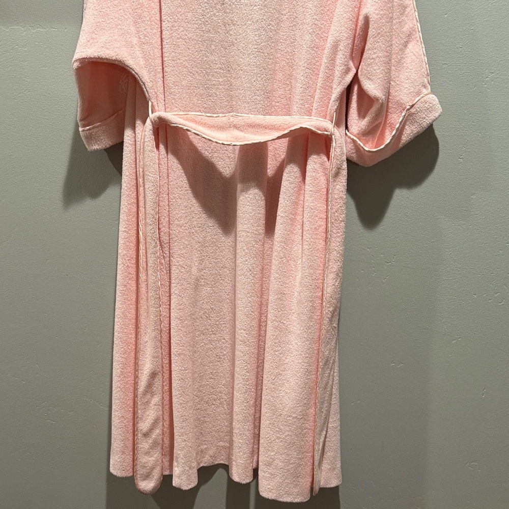 Vintage Christian Dior Carnation Pink Lace-Trim Terry Bath Lounge Robe with Tie - Picture 11 of 14